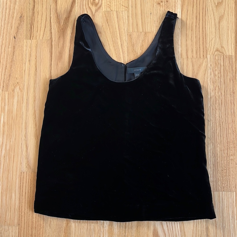 J. CREW Rayon & Silk Velvet Cropped Tank Blouse, Black PXXS